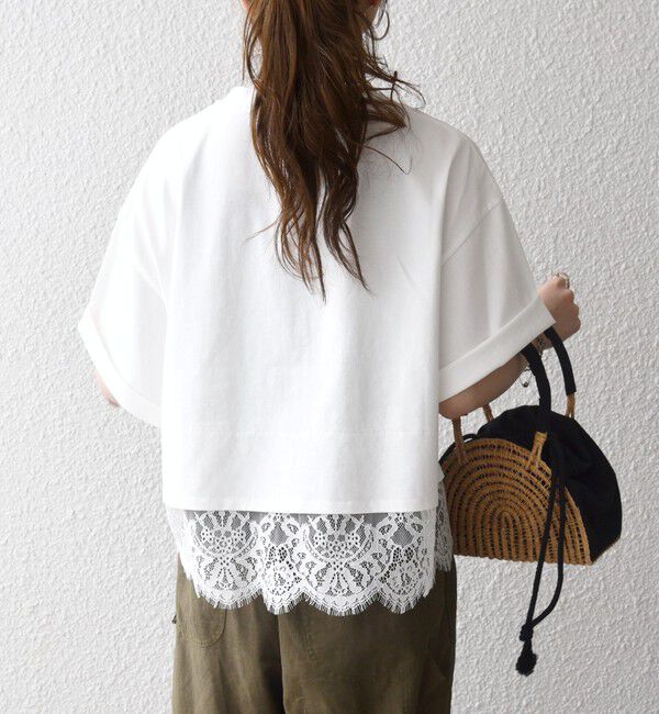 SHIPS any「《予約》SHIPS any:〈洗濯機可能〉ジップ レース ヘム ハーフスリーブ TEE」|Tシャツ・カットソー|