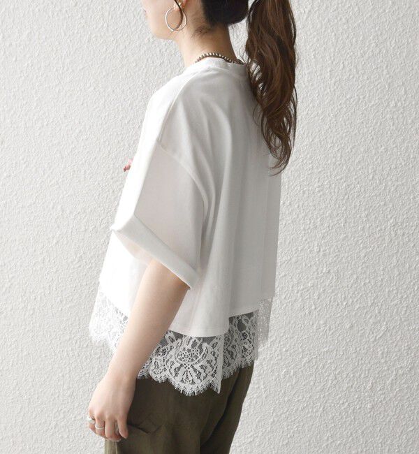 SHIPS any「《予約》SHIPS any:〈洗濯機可能〉ジップ レース ヘム ハーフスリーブ TEE」|Tシャツ・カットソー|