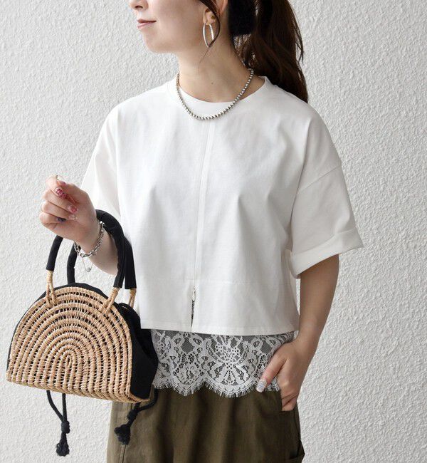 SHIPS any「《予約》SHIPS any:〈洗濯機可能〉ジップ レース ヘム ハーフスリーブ TEE」|Tシャツ・カットソー|