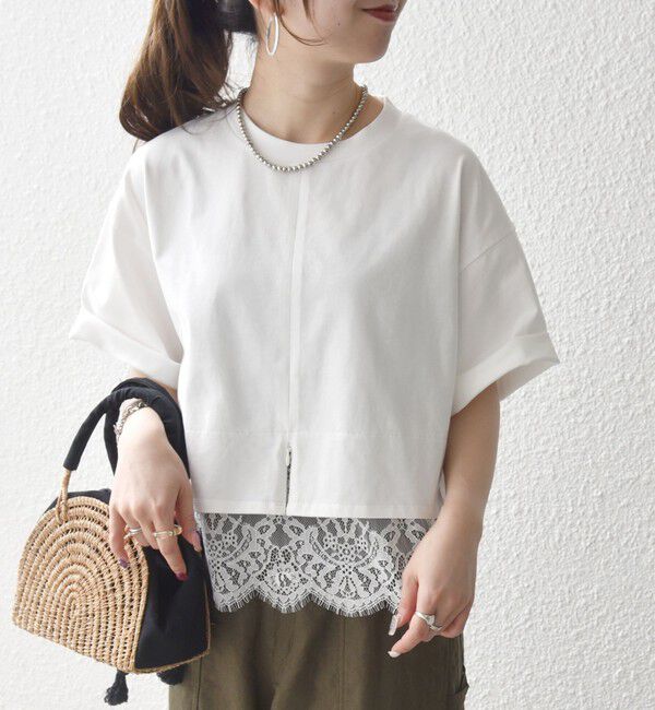SHIPS any「《予約》SHIPS any:〈洗濯機可能〉ジップ レース ヘム ハーフスリーブ TEE」|Tシャツ・カットソー|