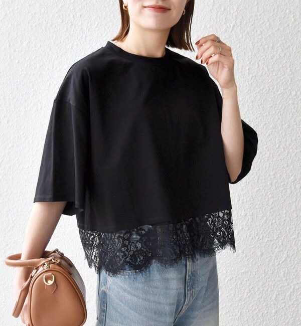 SHIPS any「《予約》SHIPS any:〈洗濯機可能〉ジップ レース ヘム ハーフスリーブ TEE」|Tシャツ・カットソー|