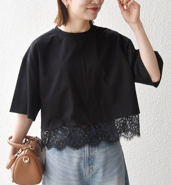 SHIPS any「《予約》SHIPS any:〈洗濯機可能〉ジップ レース ヘム ハーフスリーブ TEE」|Tシャツ・カットソー|