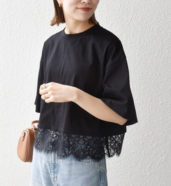 SHIPS any「《予約》SHIPS any:〈洗濯機可能〉ジップ レース ヘム ハーフスリーブ TEE」|Tシャツ・カットソー|