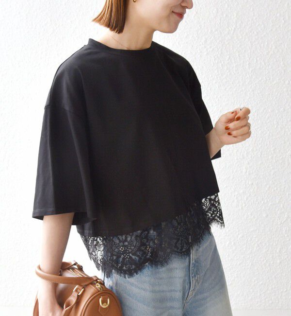 SHIPS any「《予約》SHIPS any:〈洗濯機可能〉ジップ レース ヘム ハーフスリーブ TEE」|Tシャツ・カットソー|