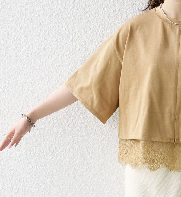 SHIPS any「《予約》SHIPS any:〈洗濯機可能〉ジップ レース ヘム ハーフスリーブ TEE」|Tシャツ・カットソー|