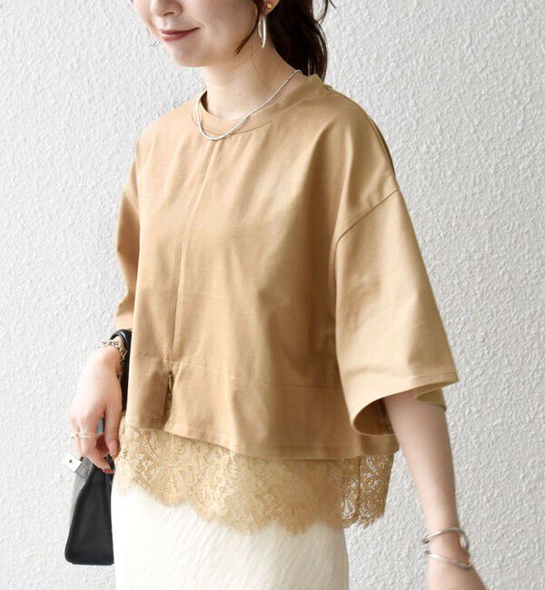 SHIPS any「《予約》SHIPS any:〈洗濯機可能〉ジップ レース ヘム ハーフスリーブ TEE」|Tシャツ・カットソー|