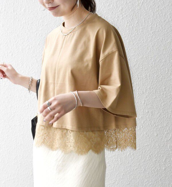 SHIPS any「《予約》SHIPS any:〈洗濯機可能〉ジップ レース ヘム ハーフスリーブ TEE」|Tシャツ・カットソー|