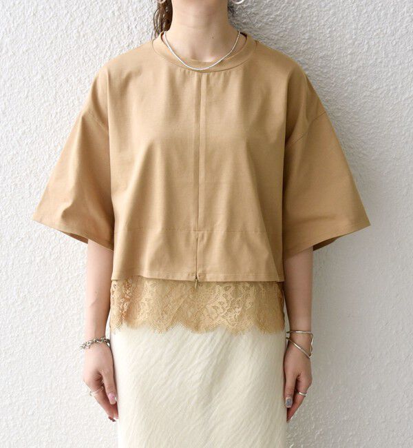SHIPS any「《予約》SHIPS any:〈洗濯機可能〉ジップ レース ヘム ハーフスリーブ TEE」|Tシャツ・カットソー|
