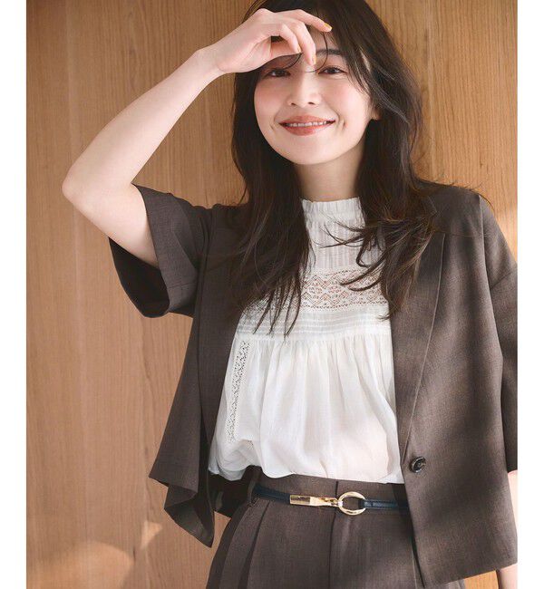 Rope&rsquo;Picnic「【ちゃんと+かわいい保証】エアリーリネンライク ハーフスリーブジャケット/接触冷感・UVカット・速乾」|テーラードジャケット|