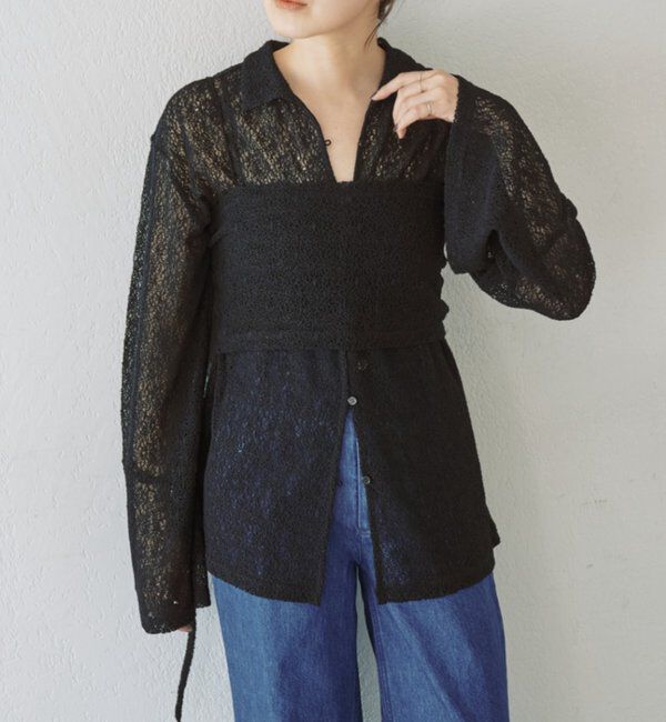  「【再入荷】絡みレースシャツ&times;ビスチェSET」|Tシャツ・カットソー|ブラック