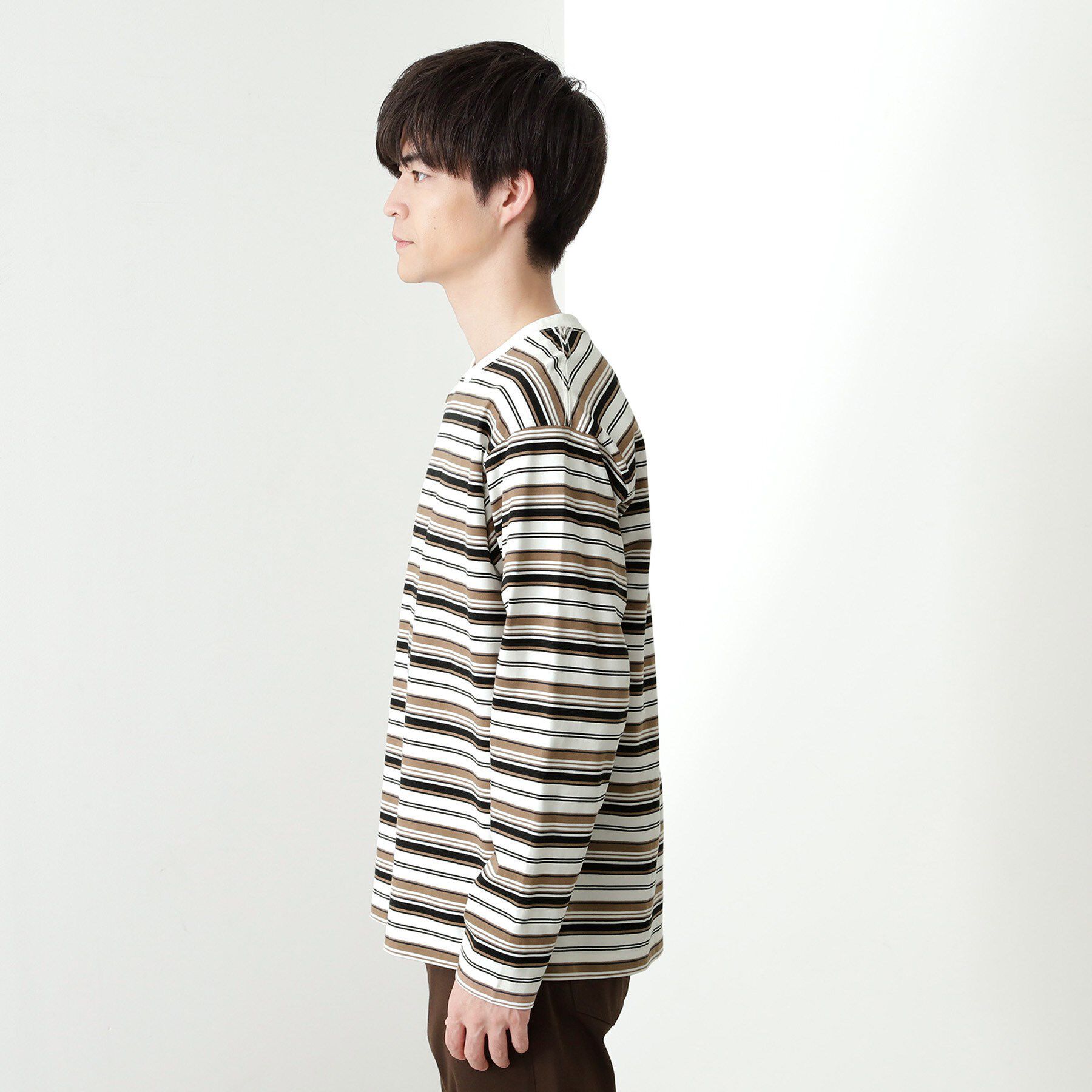 THE SHOP TK「ランダムボーダー長袖タフTシャツ 【洗濯機OK】」|Tシャツ・カットソー|