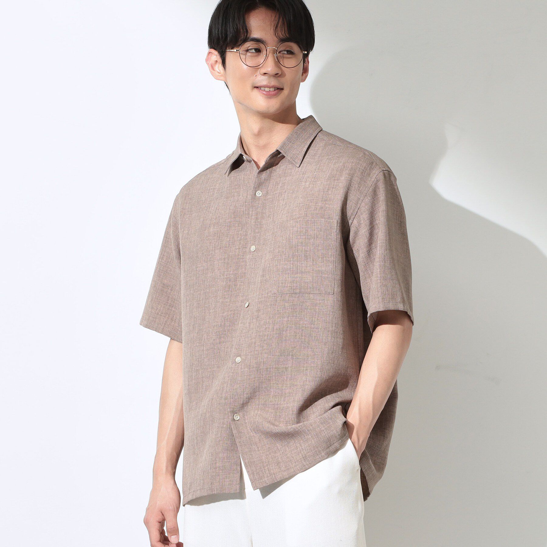 THE SHOP TK「【LINO FINE】 リネンライク半袖シャツ UVカット／イージーケア／吸水速乾／洗濯機OK／セッ」|シャツ・ブラウス|