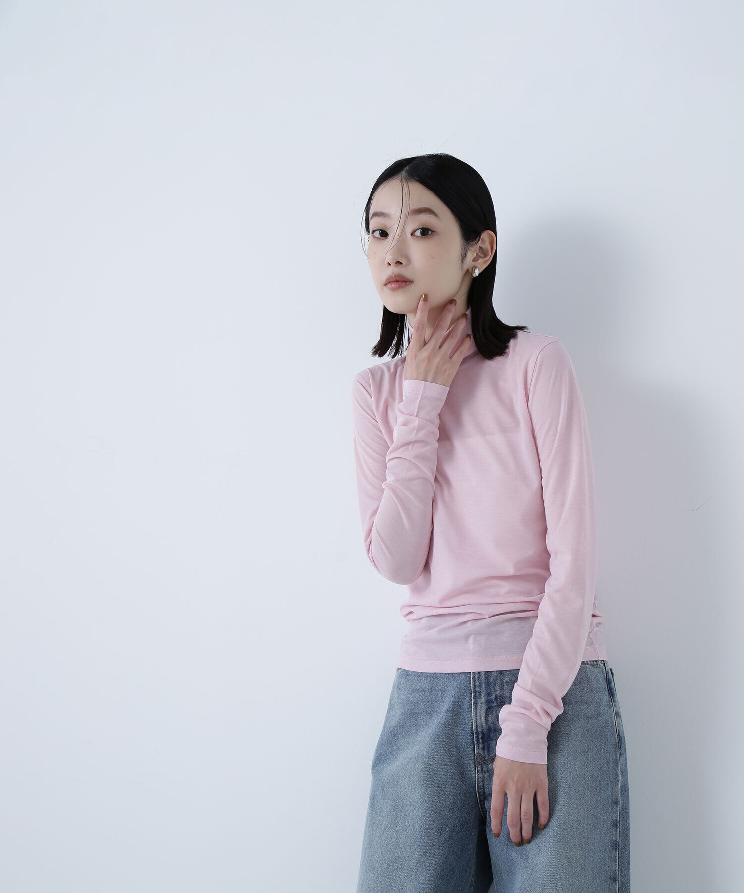  「シアーカットソーシリーズ ハイネック」|Tシャツ・カットソー|ピンク