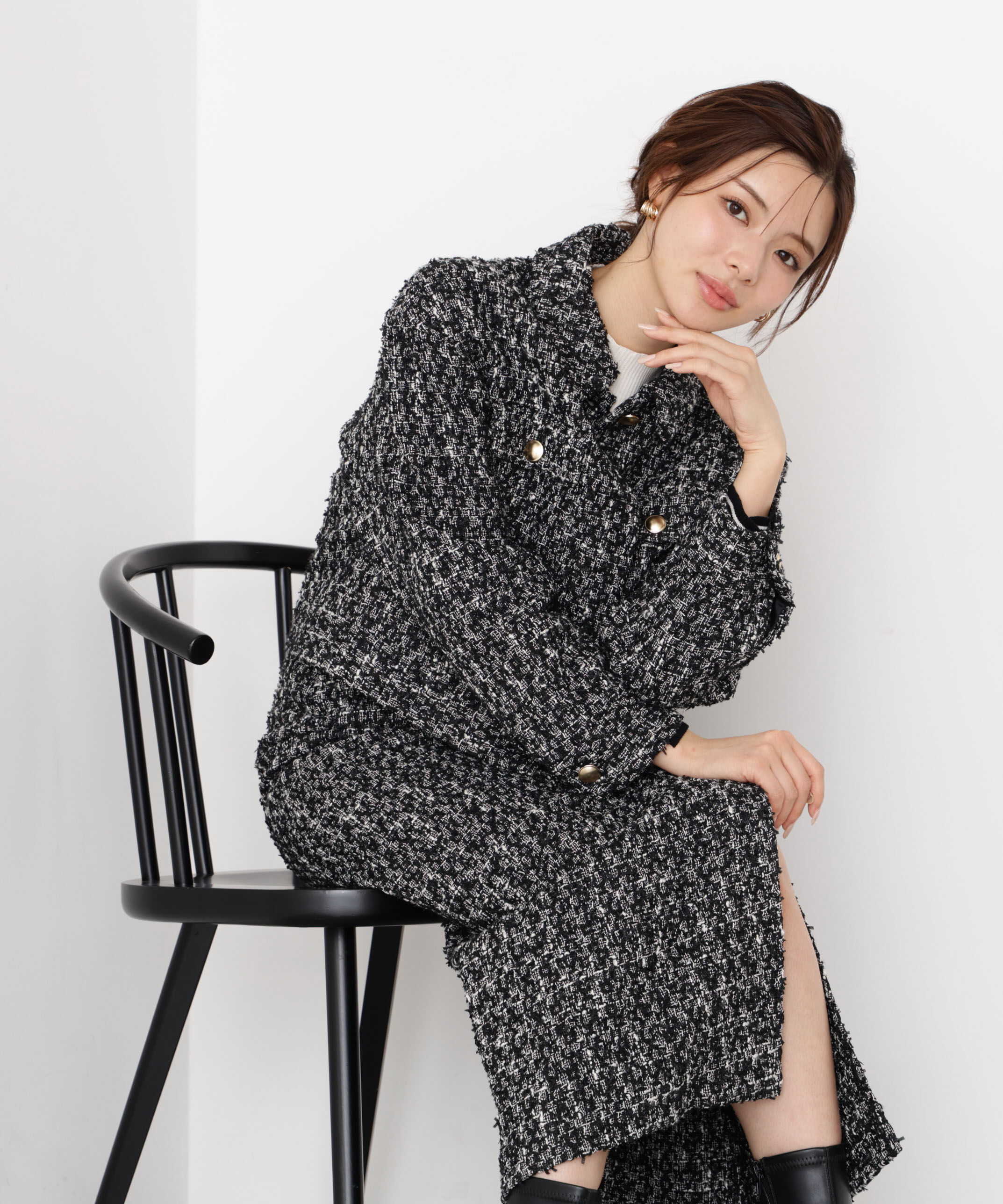 PROPORTION BODY DRESSING「ラメツイードブルゾン 25AW」|ブルゾン・スタジャン|ブラック