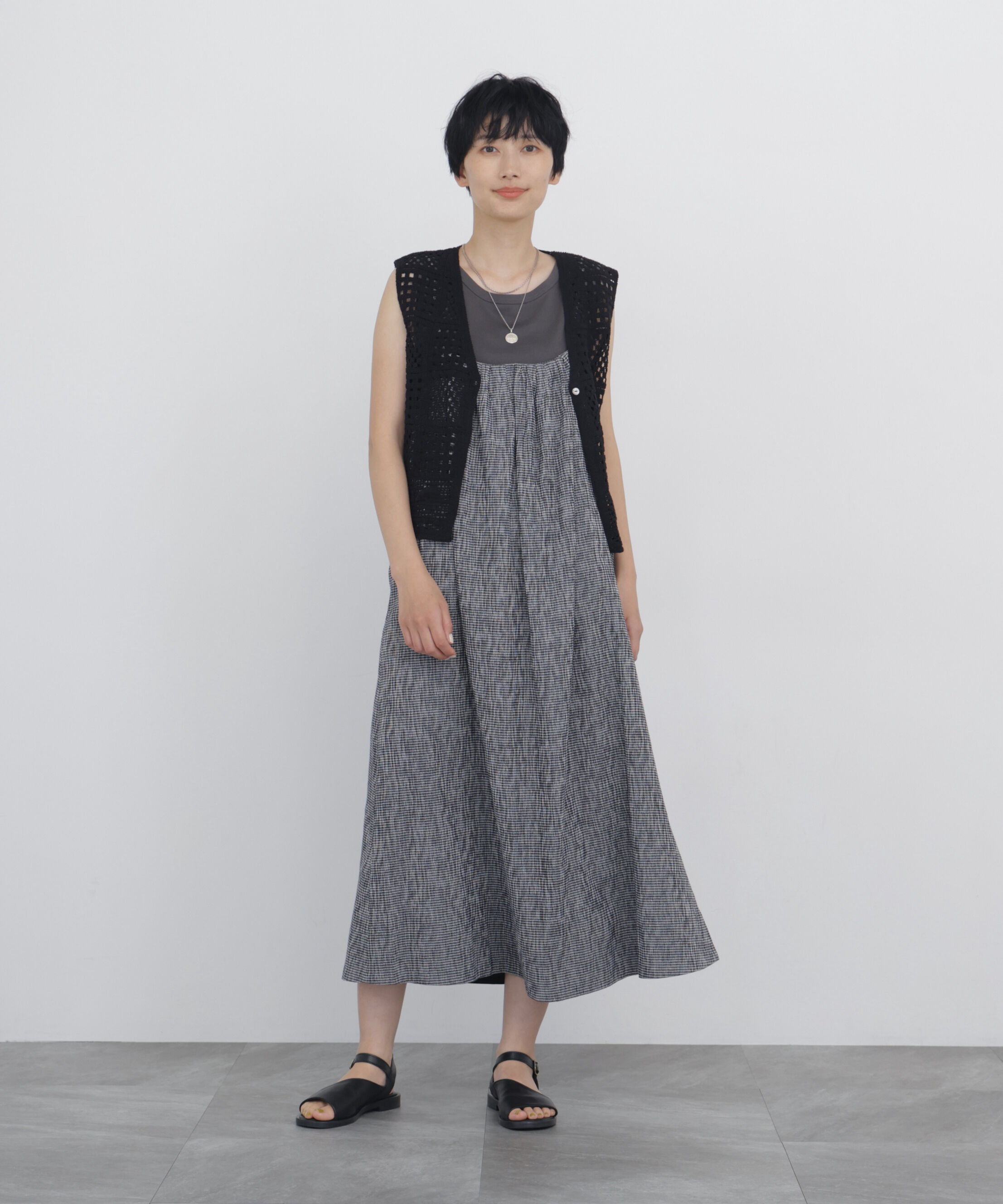  「◆高島ちぢみチェックキャミワンピース」|ワンピース|