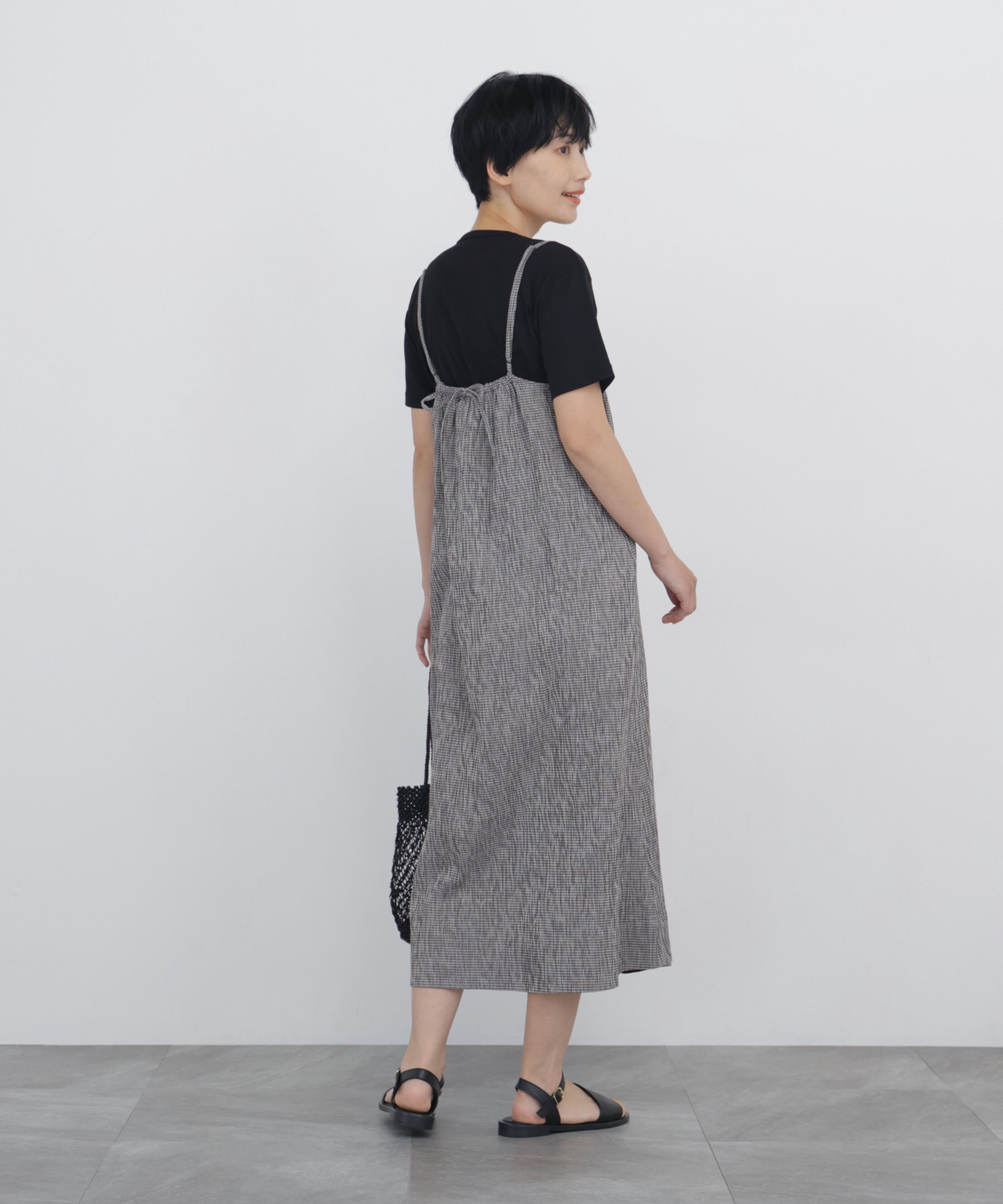  「◆高島ちぢみチェックキャミワンピース」|ワンピース|