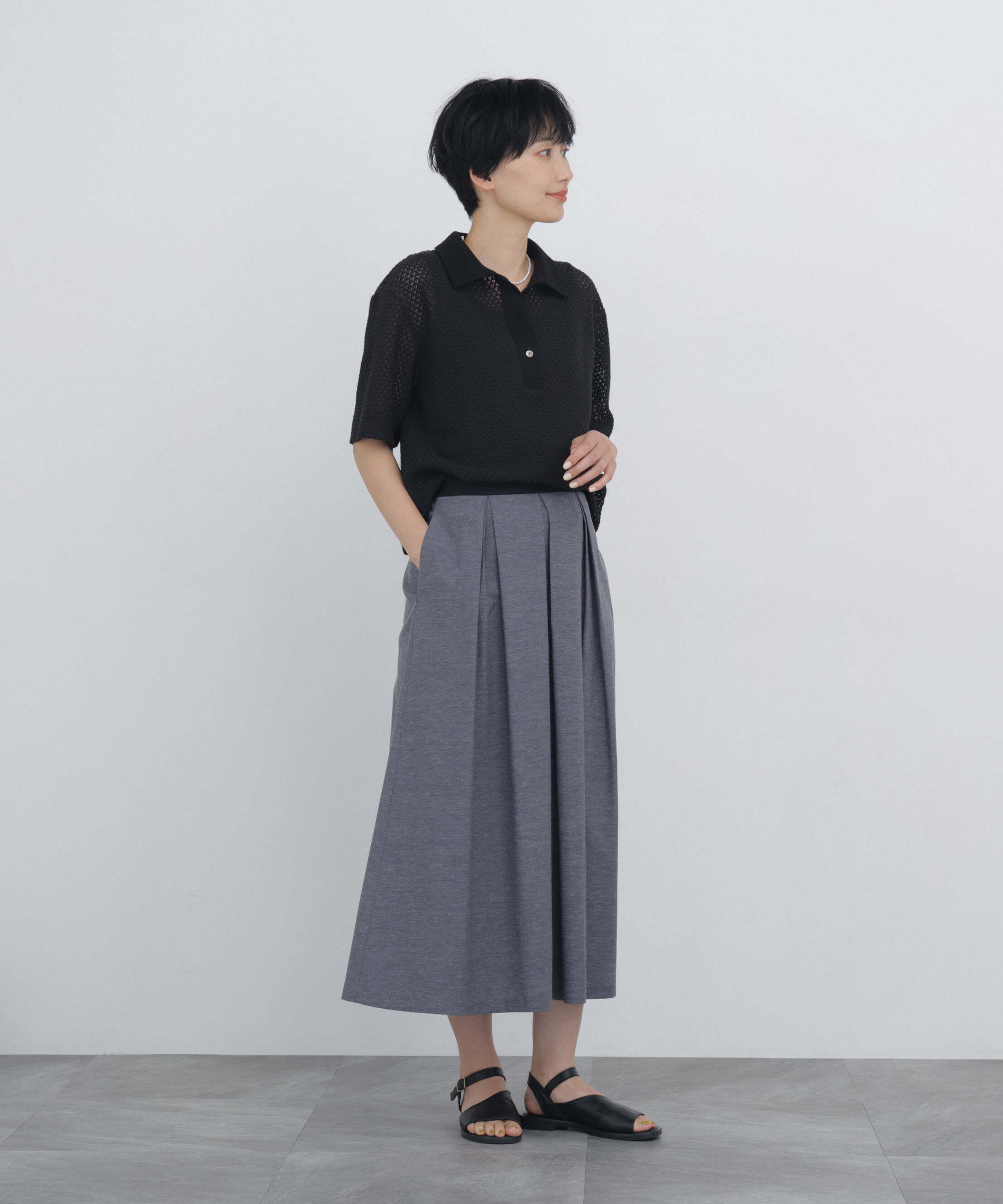  「◆リーフ格子レース　ポロＴシャツ」|Tシャツ・カットソー|