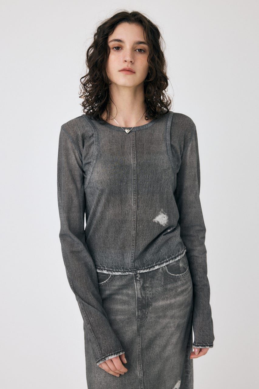 MOUSSY「DENIM PRINT TRANSPARENT ロンT」|Tシャツ・カットソー|BLK