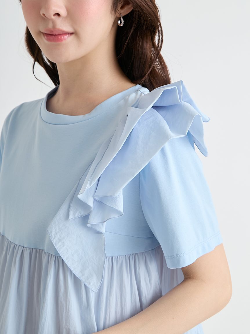 CELFORD「【洗える】ショルダーフリルチュニックカットソー」|Tシャツ・カットソー|