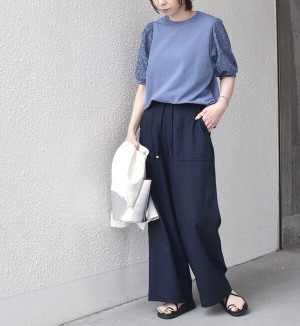 SHIPS Colors 「《一部追加予約》SHIPS Colors:〈手洗い可能〉ミニ裏毛 レース スリーブ トップス◇」|Tシャツ・カットソー|