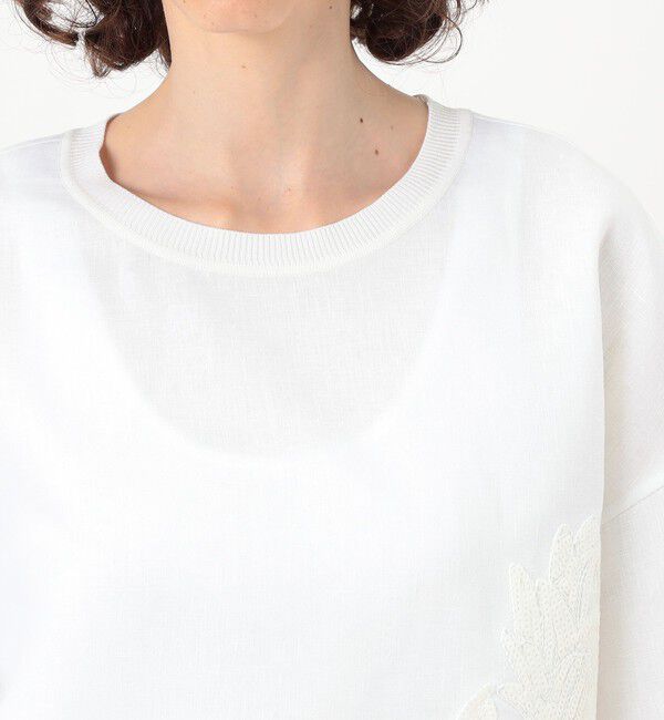 GALERIE VIE「リブコンビフレンチリネンエンブロイダリー クルーネックブラウス」|シャツ・ブラウス|