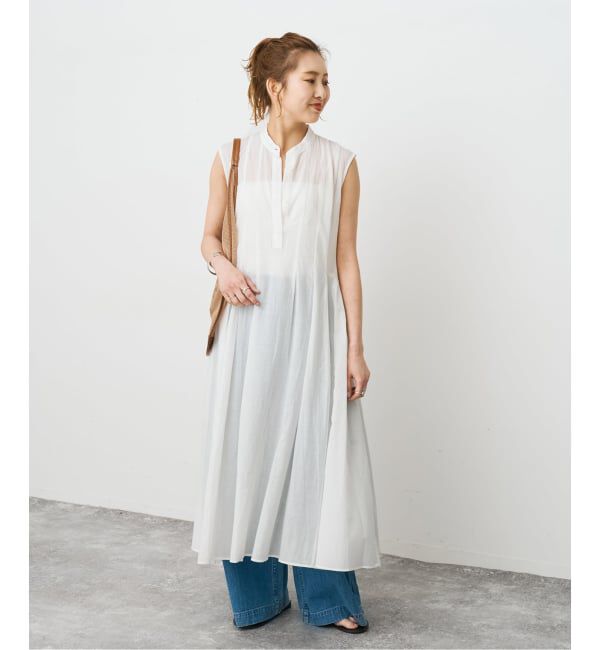 Spick and Span「《手洗い可》C/Rボイルタックノースリーブワンピース」|ワンピース|