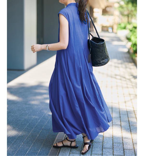 Spick and Span「《手洗い可》C/Rボイルタックノースリーブワンピース」|ワンピース|ブルー A