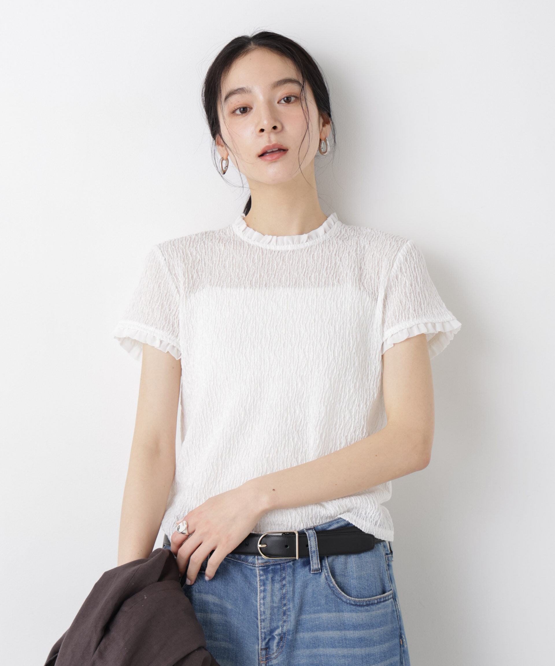 nano･universe「ランダムリンクルフリルトップス」|Tシャツ・カットソー|