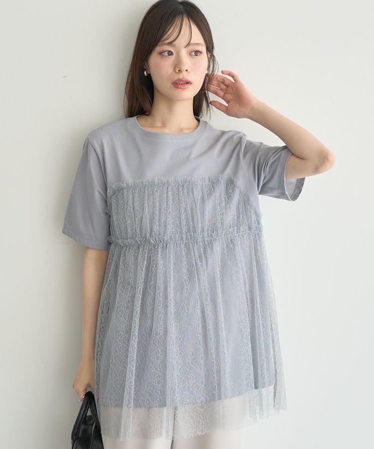 earth music&ecology「ニュアンス柄レースドッキングプルオーバー」|Tシャツ・カットソー|