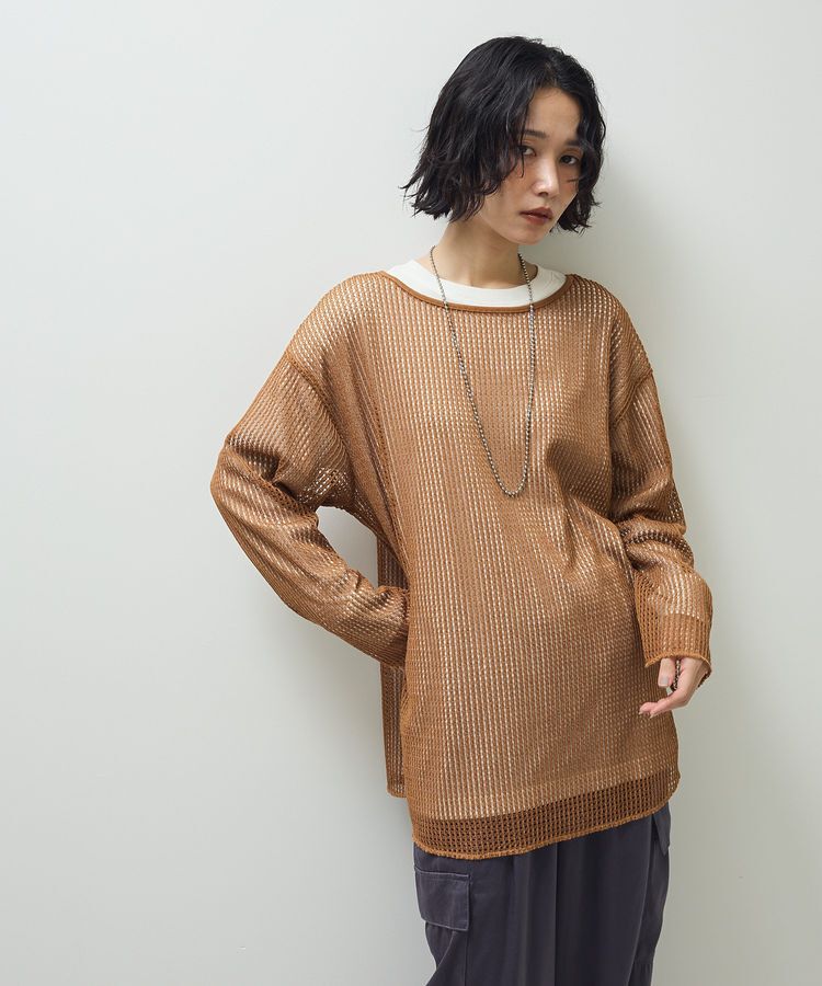 Green Parks「メッシュ長袖ゆるカットプルオーバー」|Tシャツ・カットソー|