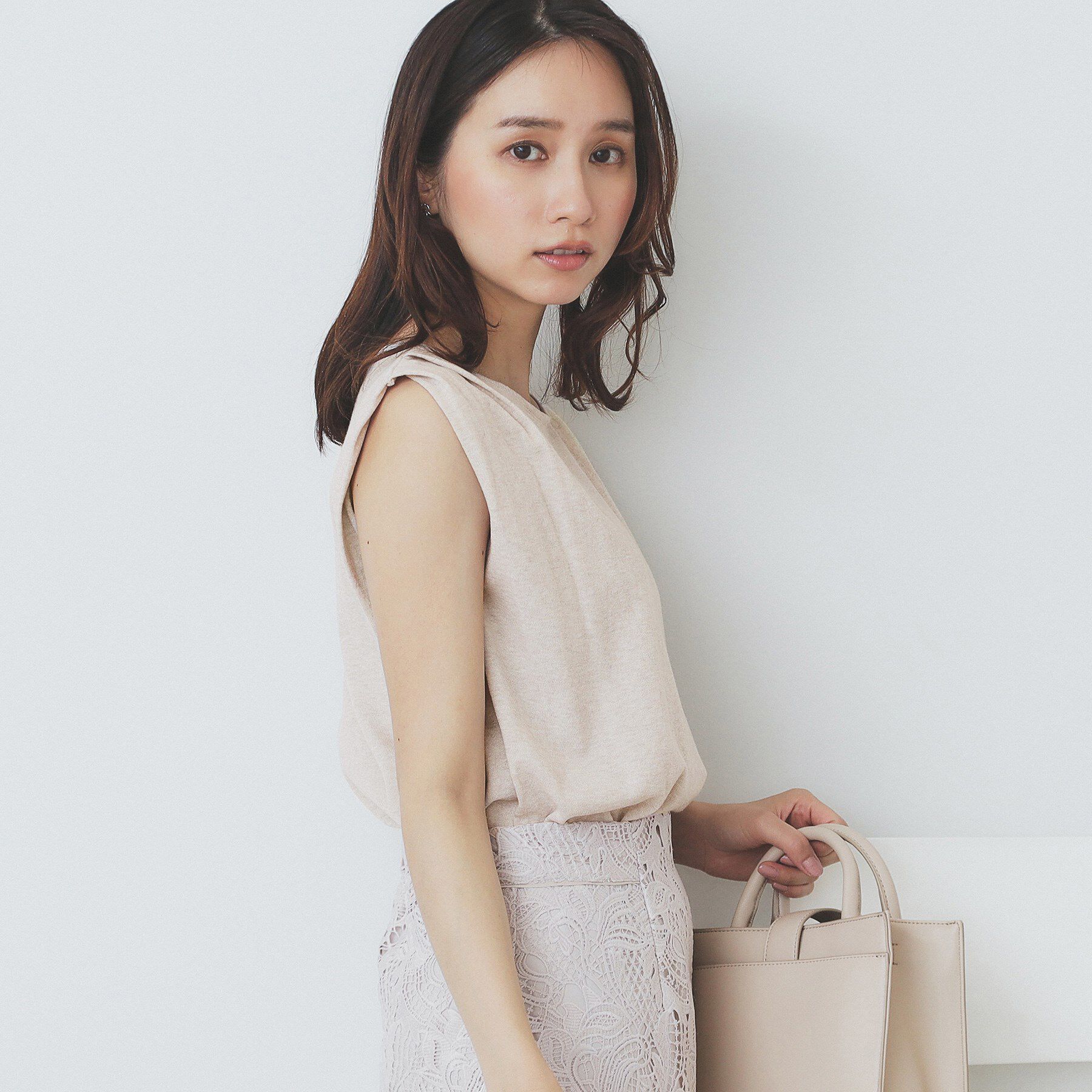 index「タックノースリーブニット【洗濯機洗い可／UVケア／抗ピル】」|Tシャツ・カットソー|