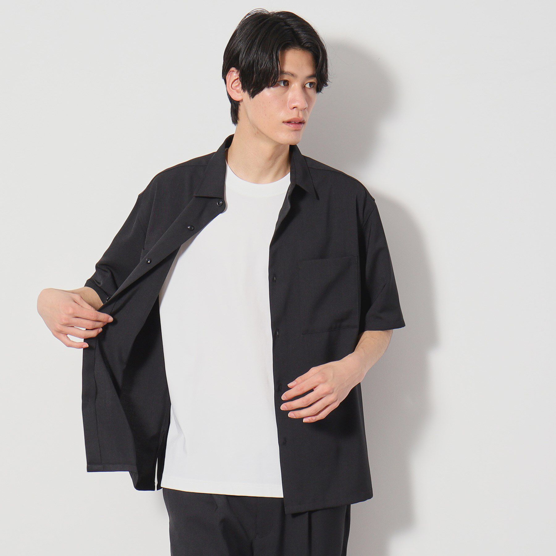 THE SHOP TK「ドライポリ 半袖シャツ　セットアップ可/吸水速乾/軽量/洗濯機OK」|シャツ・ブラウス|ブラック(019)