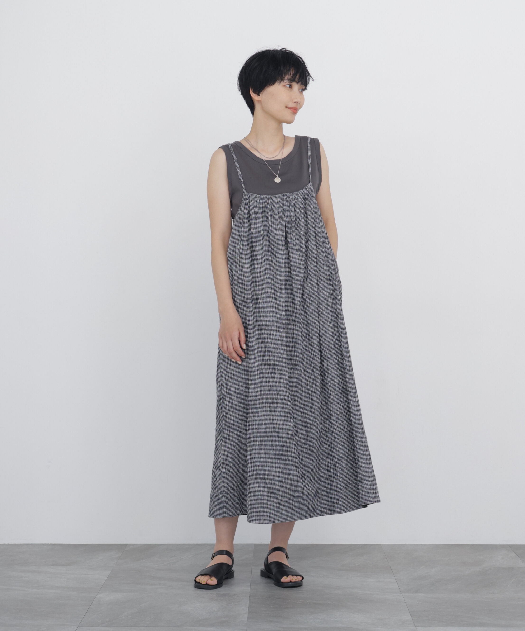  「◆高島ちぢみチェックキャミワンピース」|ワンピース|