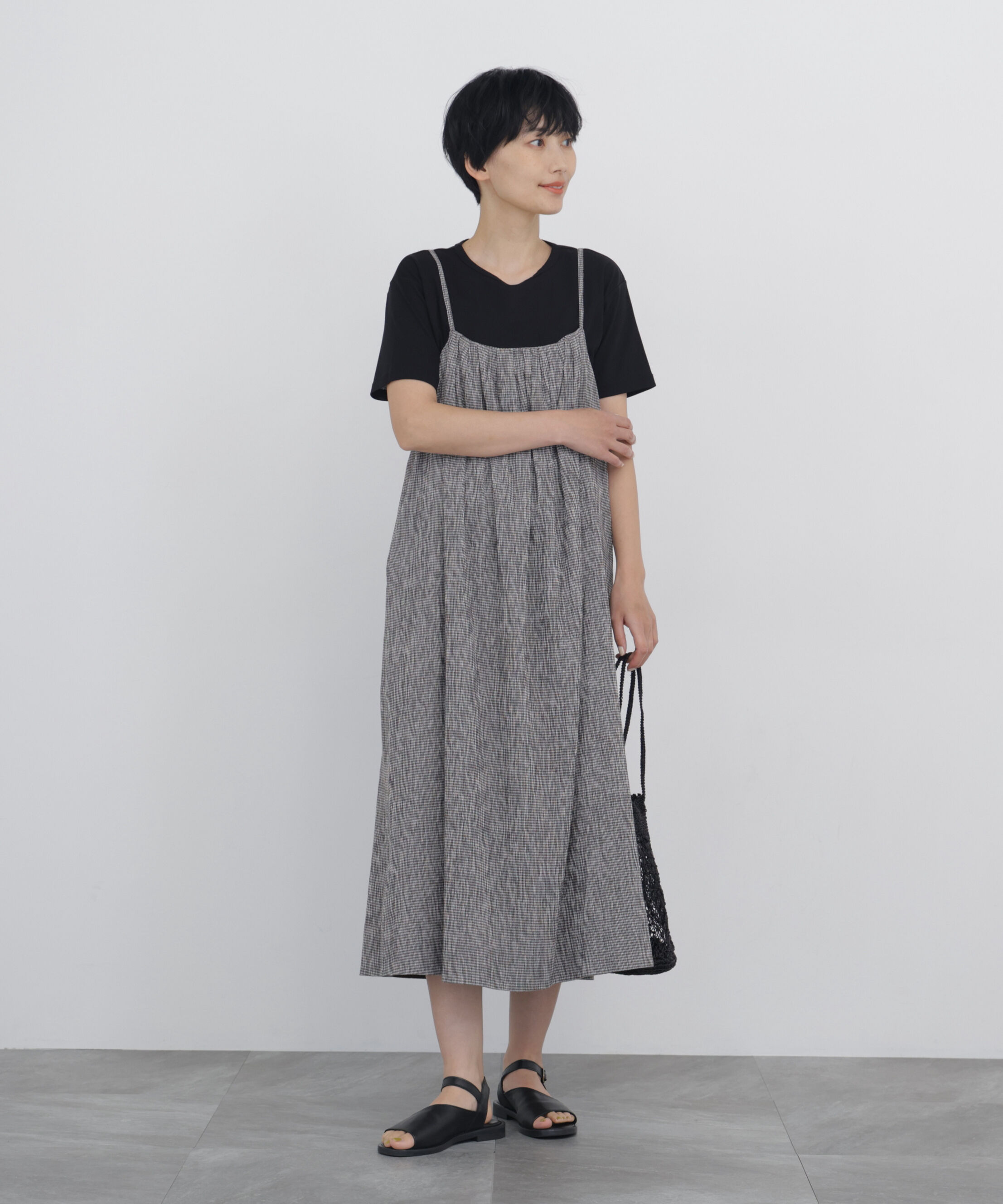  「◆高島ちぢみチェックキャミワンピース」|ワンピース|