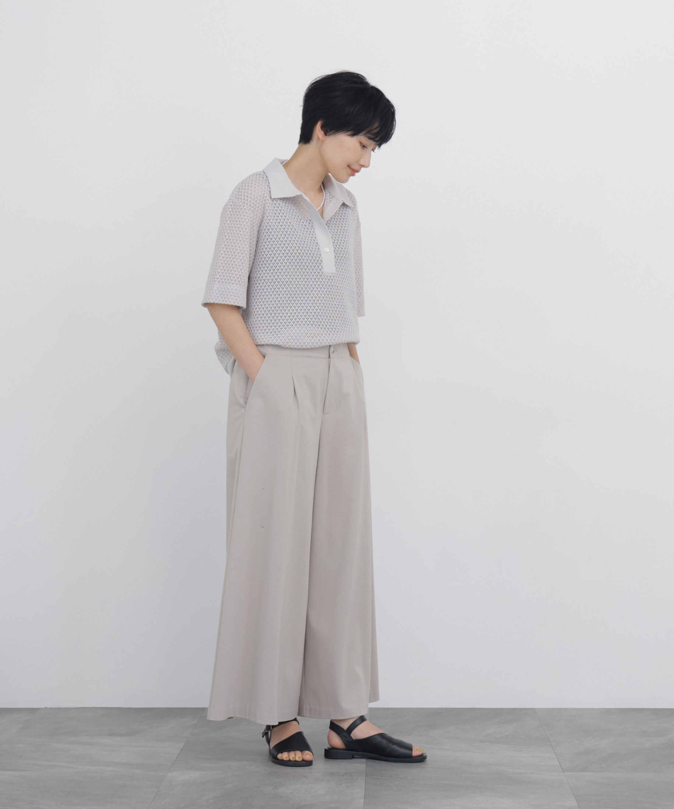  「◆リーフ格子レース　ポロＴシャツ」|Tシャツ・カットソー|