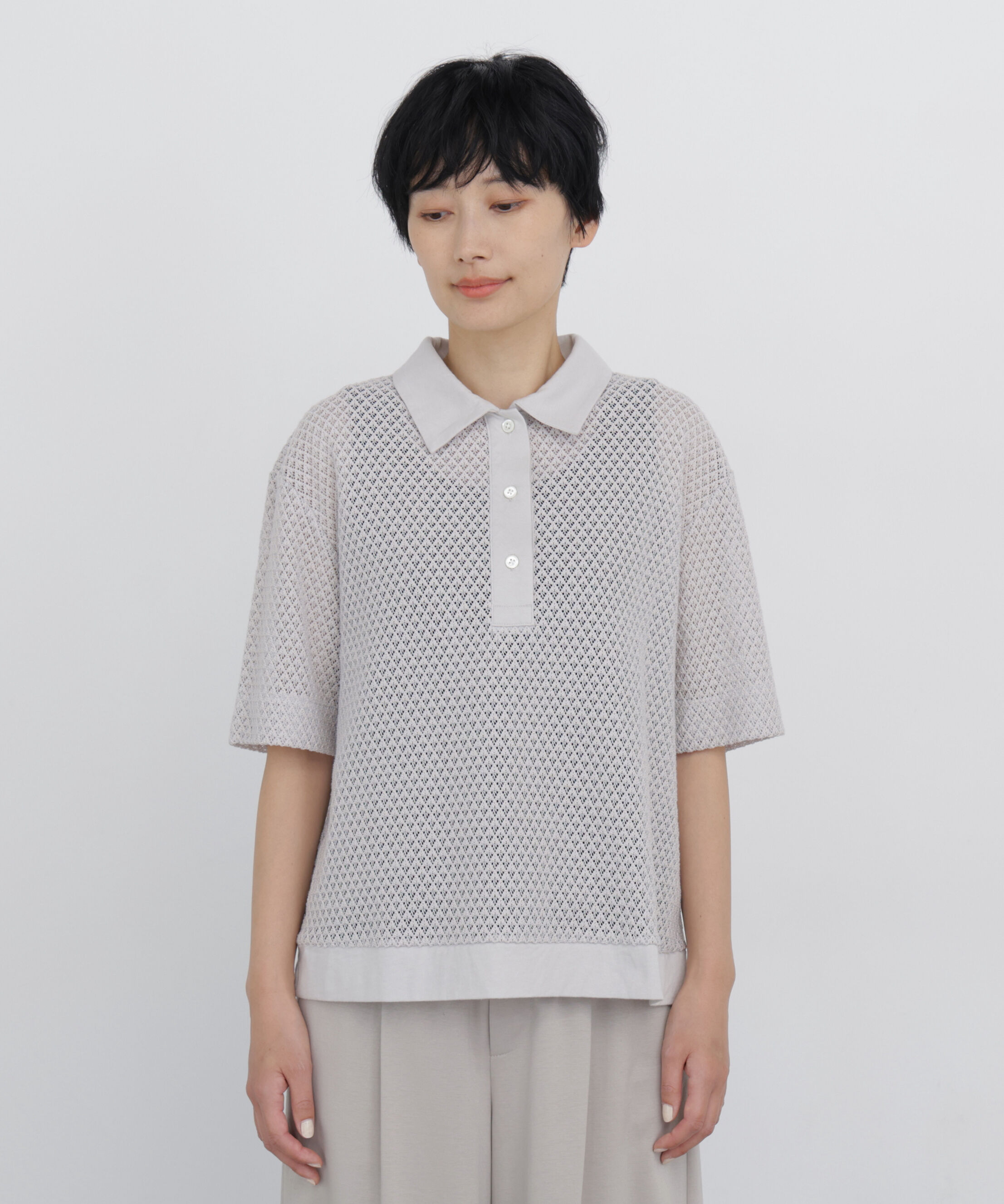  「◆リーフ格子レース　ポロＴシャツ」|Tシャツ・カットソー|
