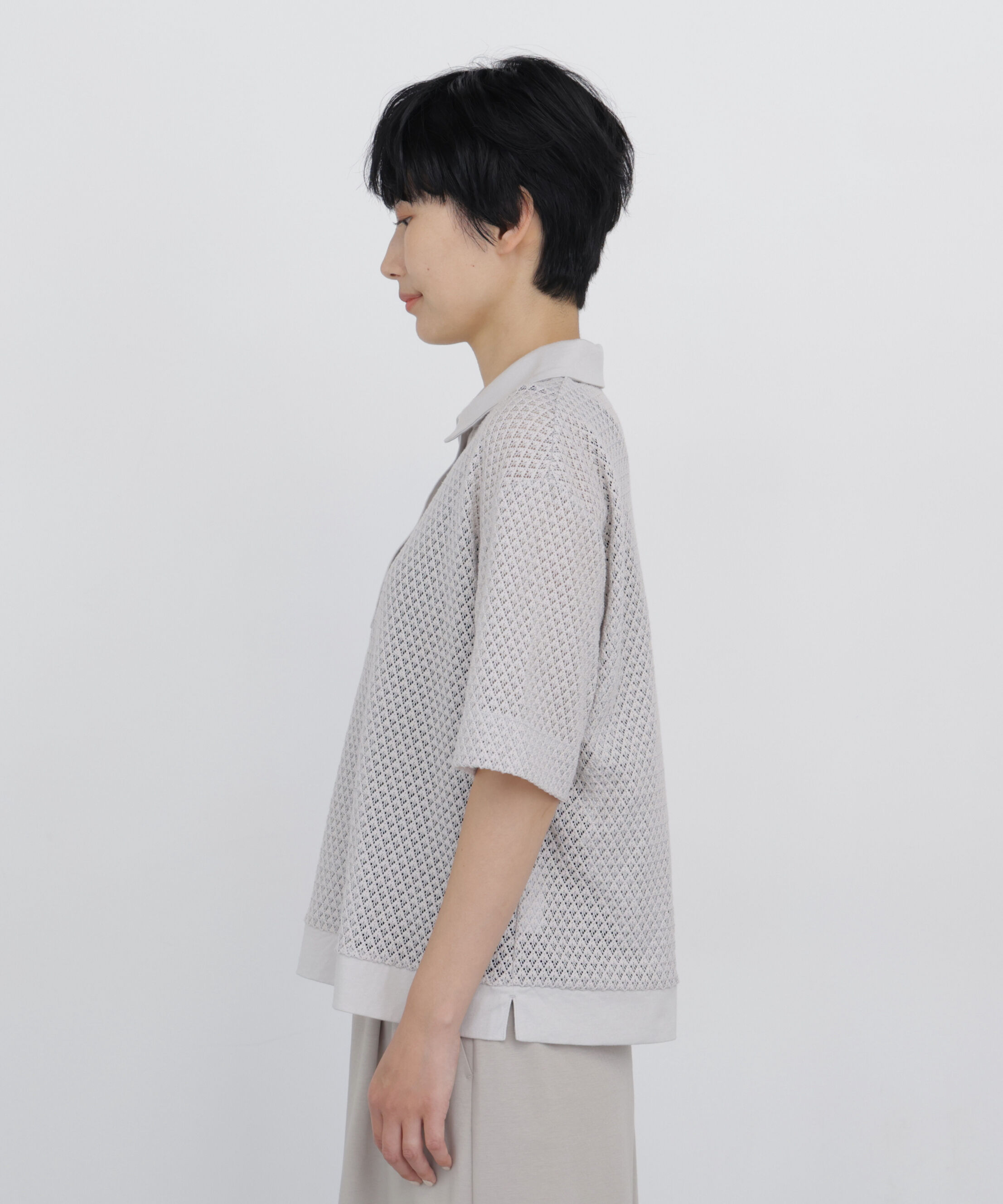  「◆リーフ格子レース　ポロＴシャツ」|Tシャツ・カットソー|
