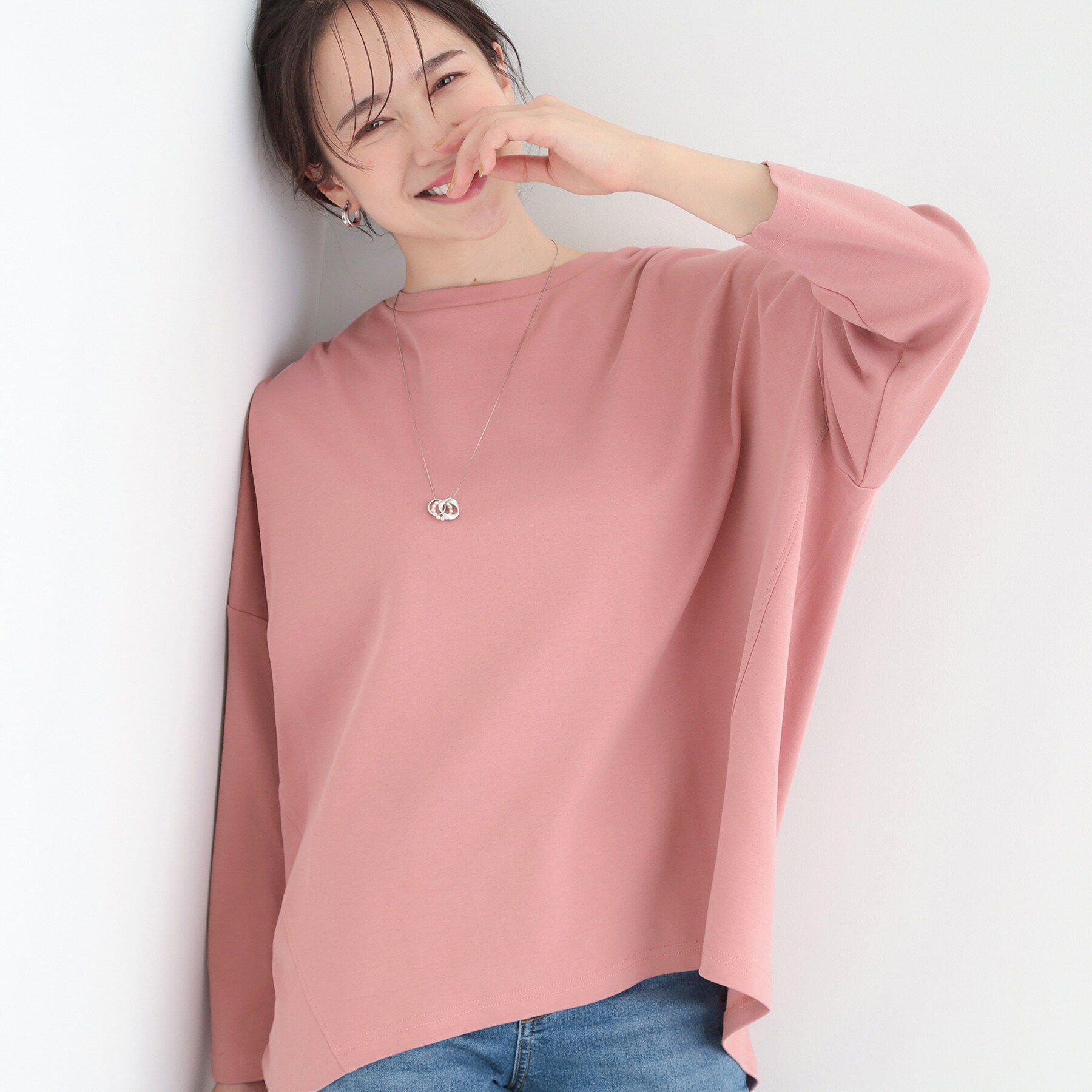 SHOO･LA･RUE「【洗濯機可/UV/綿100％】体型カバーが叶う ゆるトップス」|Tシャツ・カットソー|ピンク(073)