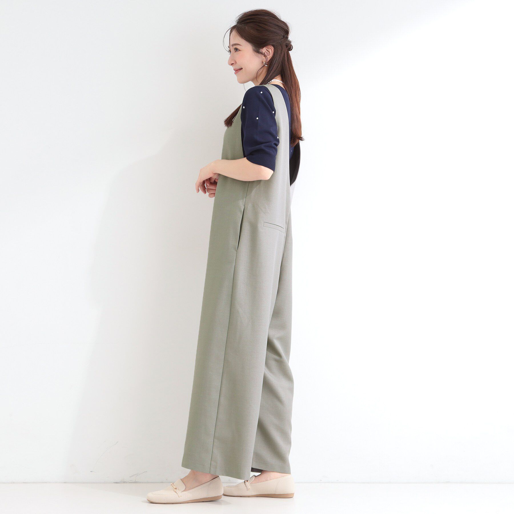 SHOO･LA･RUE「【洗濯後しわになりにくい/S-LL】ゆったりらくちんきれい見え　シンプルだから使いやすい 大人のオー」|オールインワン|