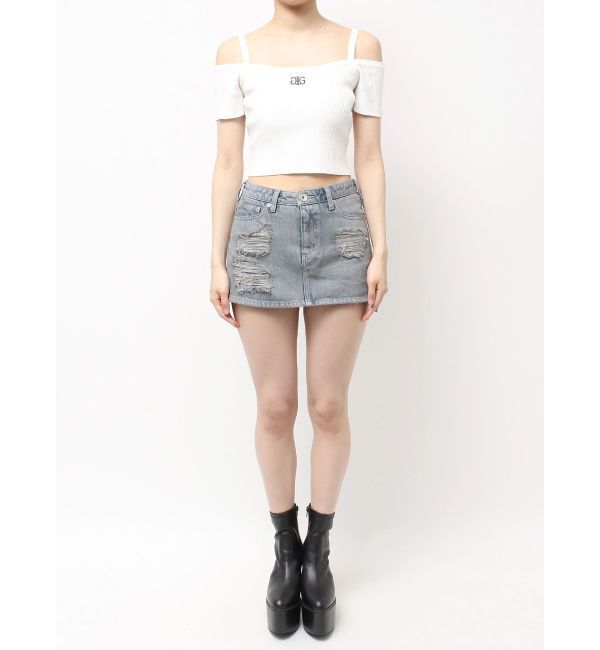 GYDA「ハイウエストダメージスカートライクデニムショートパンツ」|スカート|
