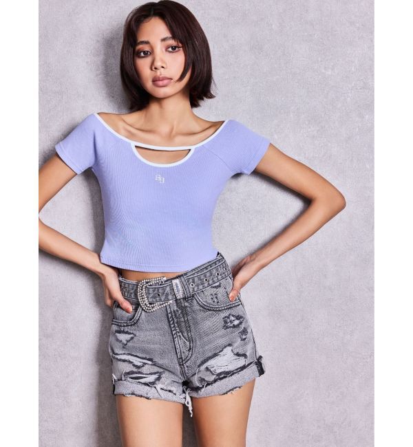 GYDA「ハイウエストLos Angeles bijouダメージデニムショートパンツ」|デニム|
