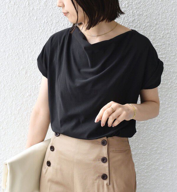 SHIPS Colors 「SHIPS Colors:〈接触冷感・手洗い可能〉クールタッチ ドレープ TEE◇」|Tシャツ・カットソー|ブラック
