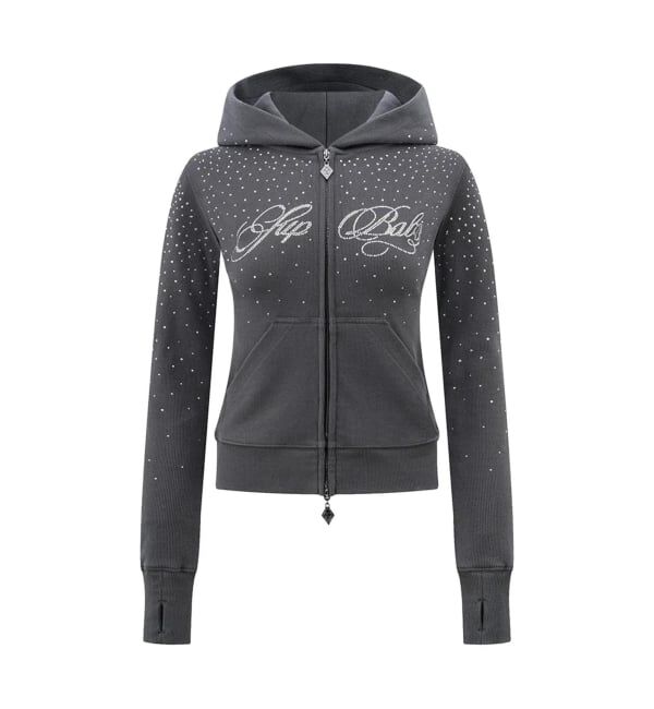 JOINT WORKS「SupBaby by SUPPLIER Sparkle Rhinestone Zip Hoodie」|パーカー|ブラック