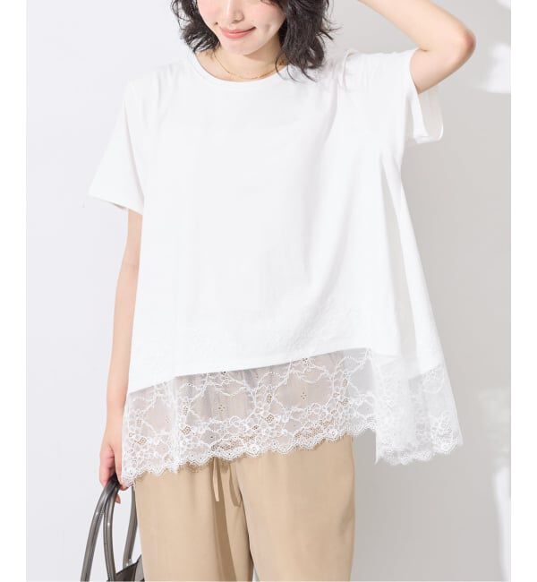 SLOBE IENA「《シリーズあり/予約》レースコンビハーフスリーブカットソー」|Tシャツ・カットソー|