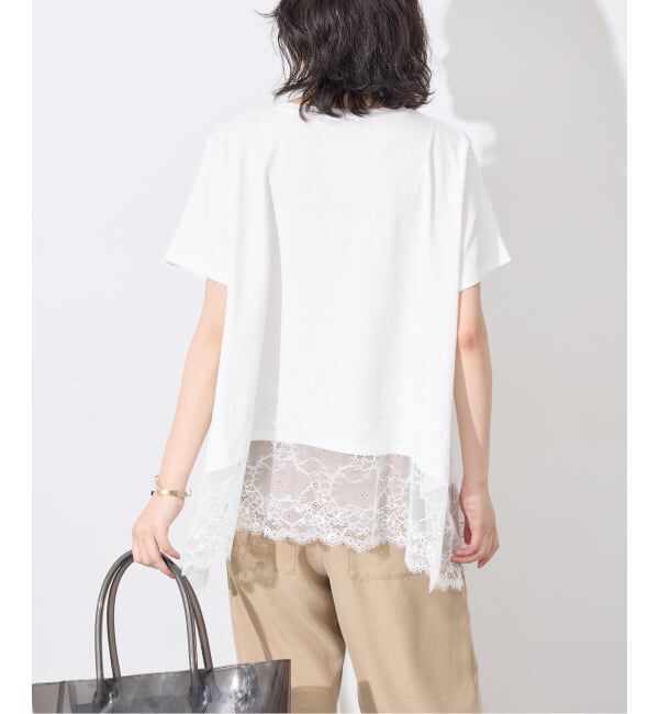 SLOBE IENA「《シリーズあり/予約》レースコンビハーフスリーブカットソー」|Tシャツ・カットソー|