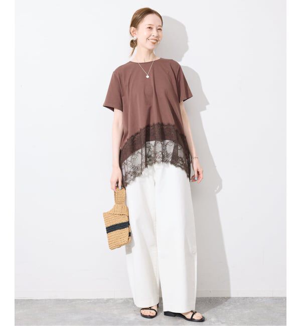 SLOBE IENA「《シリーズあり/予約》レースコンビハーフスリーブカットソー」|Tシャツ・カットソー|