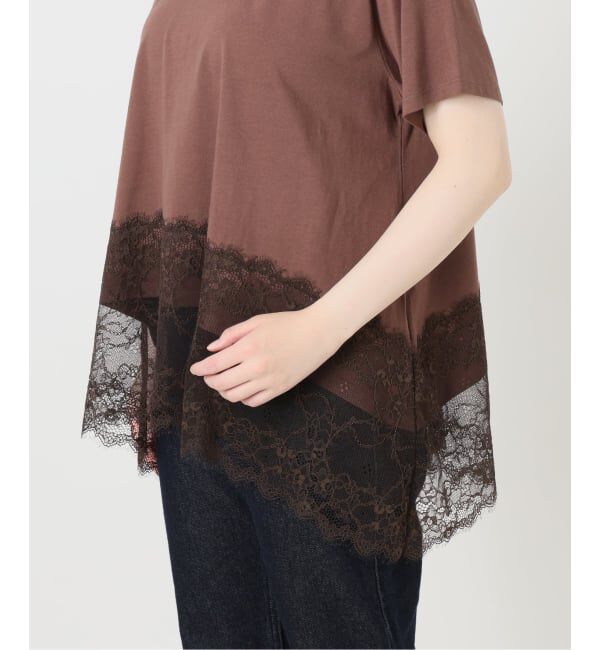 SLOBE IENA「《シリーズあり/予約》レースコンビハーフスリーブカットソー」|Tシャツ・カットソー|