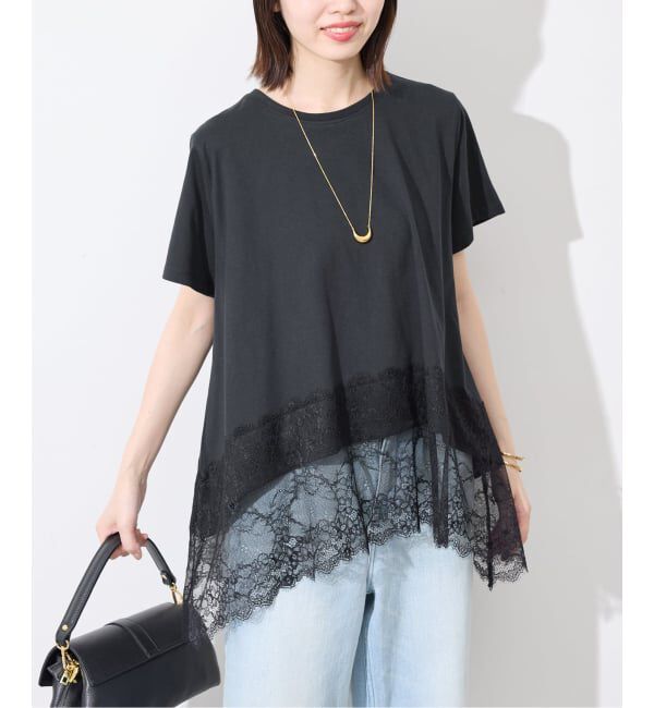 SLOBE IENA「《シリーズあり/予約》レースコンビハーフスリーブカットソー」|Tシャツ・カットソー|