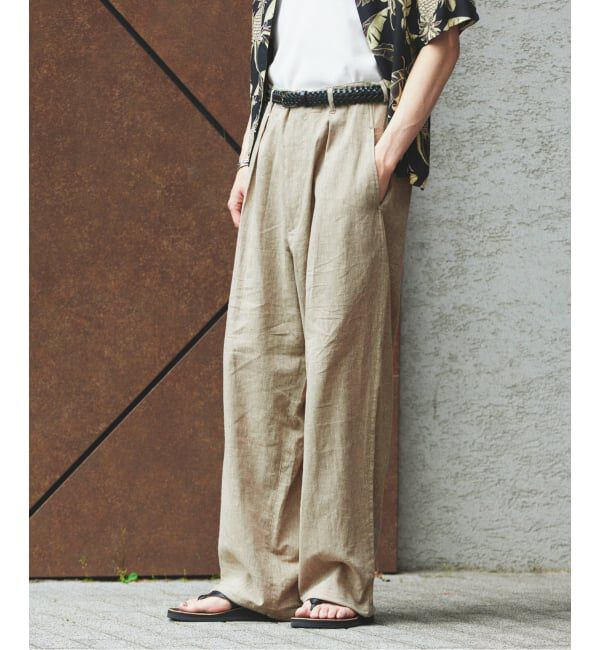 JOURNAL STANDARD「リネン ポリ ストライプ オーバー パンツ」|スラックス|