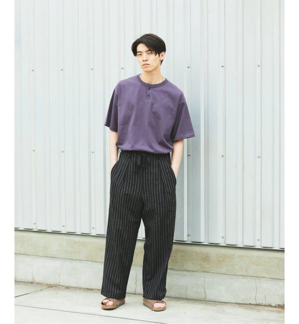 JOURNAL STANDARD「リネン ポリ ストライプ オーバー パンツ」|スラックス|